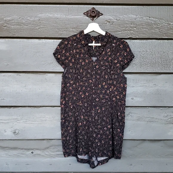 297 FREE PEOPLE Debby Dot Deeby Floral Romper Playsuit Black sz S Women's Casual - Picture 4 of 14